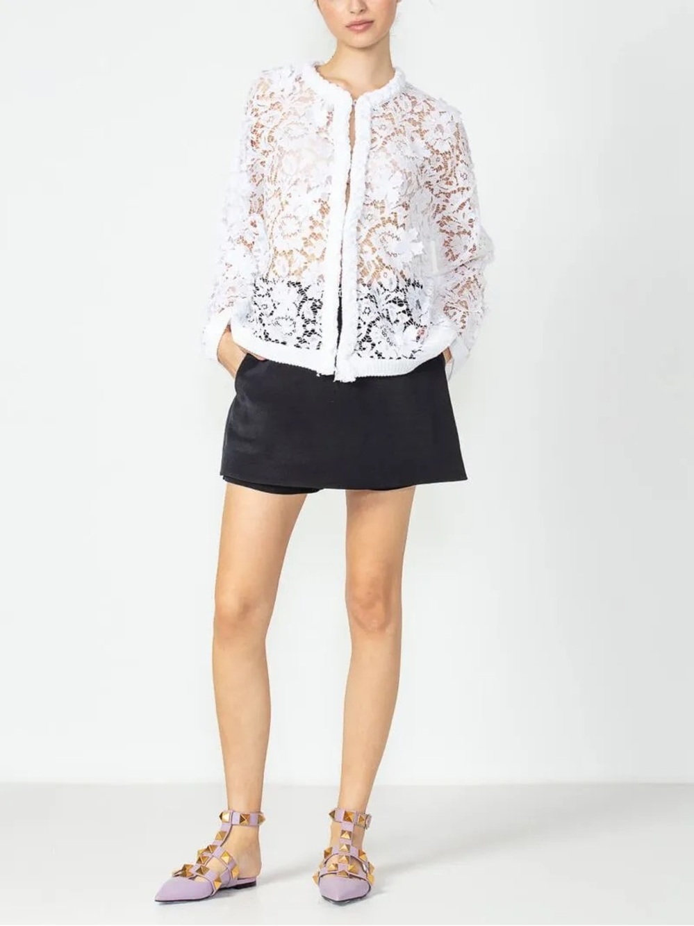 DolceCabo White Floral Lace Bomber Jacket Size L